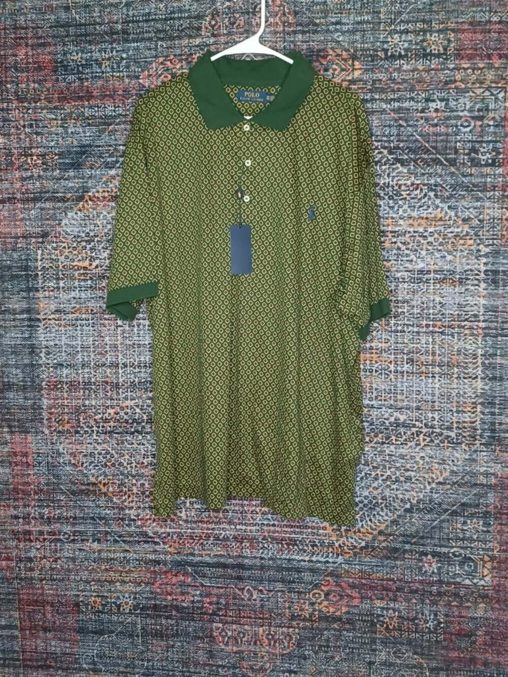 POLO Ralph Lauren mens green red navy geometric AOP golf polo 2XB BIG NWT